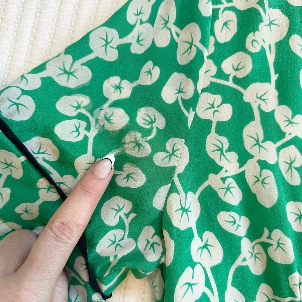 Dalton Silk Crepe Wrap Dress in Green Floral Print